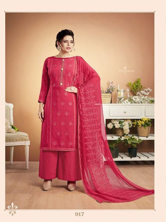 Grey Cotton Embroidered Unstitched Salwar Suit | Leemboodi