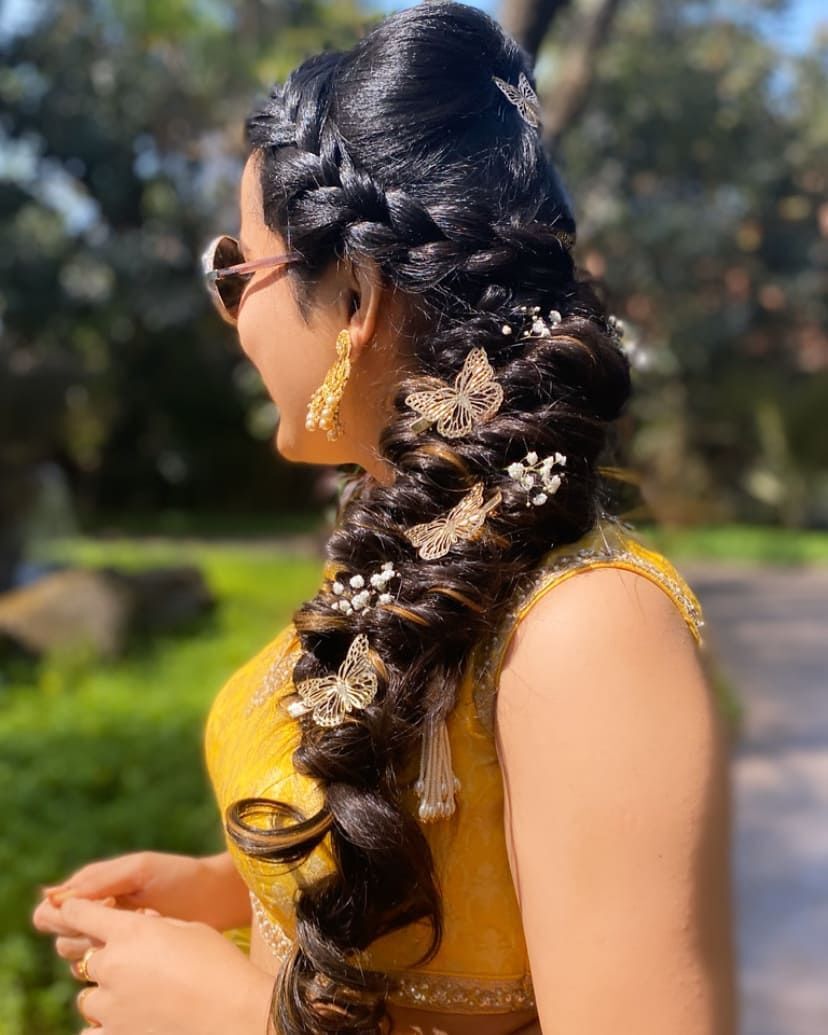 Easy Open Hair & Curly Braided Modern Hairstyle for Lehenga