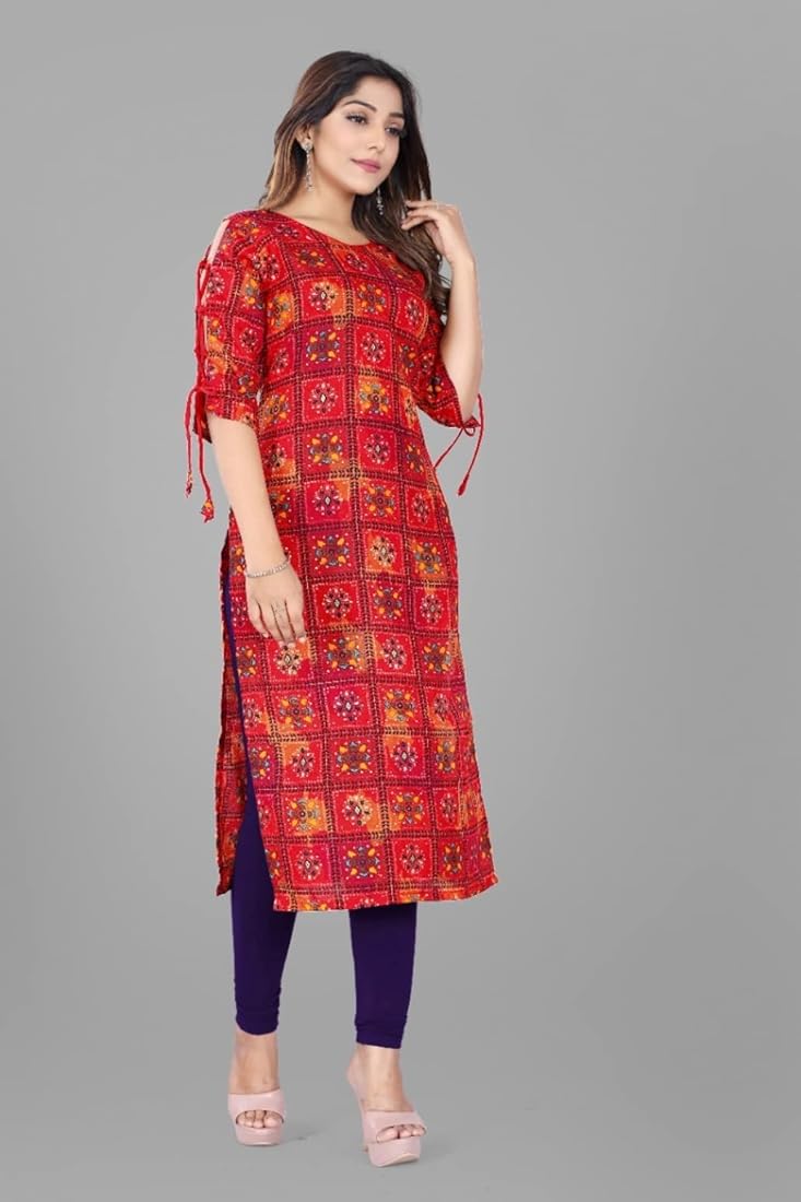 Twara Pale blue intricate floral vine printed elbow sleeve & chinese collar  rayon long kurti