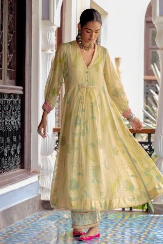 Buy Global Desi Orange Balloon Sleeve Embroidered Kurti for Women in Bahrain